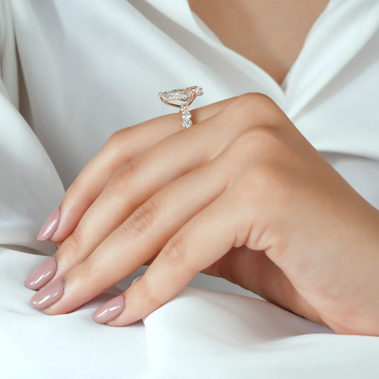 Pear Shaped Lab Grown Diamond Engagement Ring with Full Eternity Shared Prong Ring