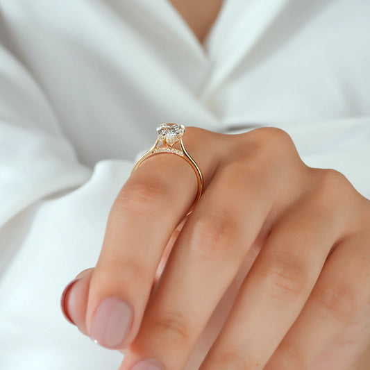 Pear Shaped Solitaire Lab Grown Diamond Engagement Ring with Hidden Diamond Accent