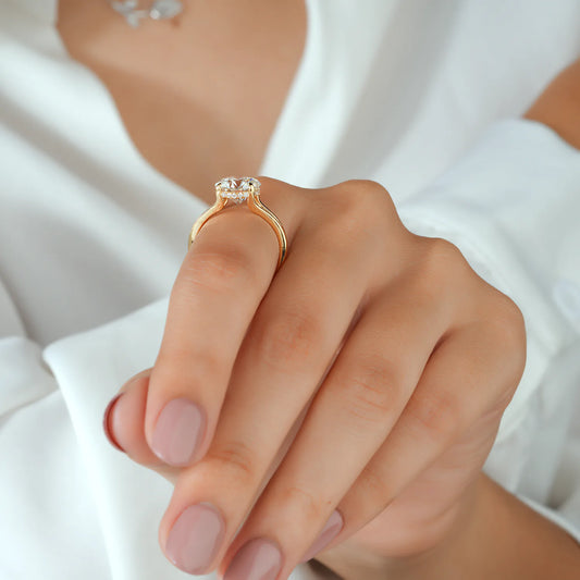 Round Lab-Grown Diamond Split Shank Engagement Ring with Hidden Halo