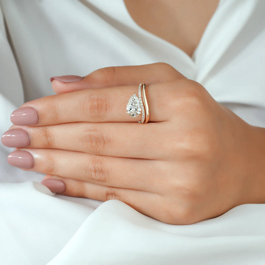 Pear Cut Lab Grown Diamond Curved Bypass Engagement Ring in Yellow Gold