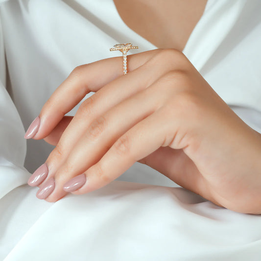 Pear Lab Grown Diamond Elongated Halo Ring, Pave Diamond Ring