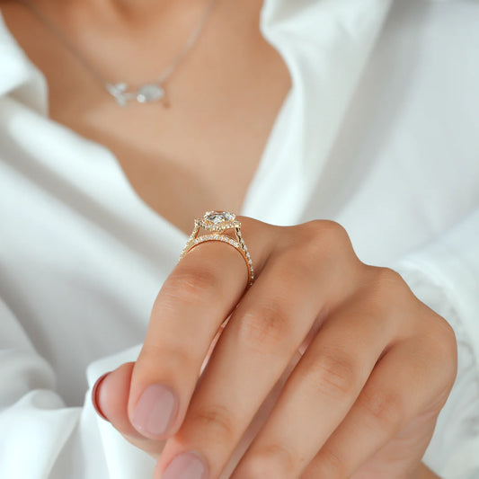 Pear Lab Grown Diamond Elongated Halo Ring, Pave Diamond Ring