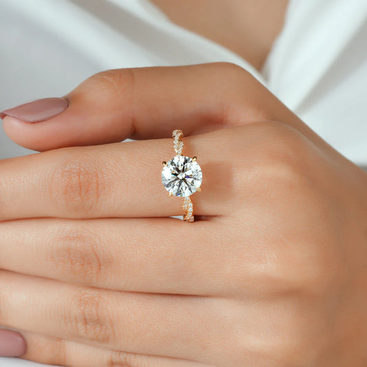Round Lab Grown Diamond Ring, Twisted Rope Pave Diamond Band