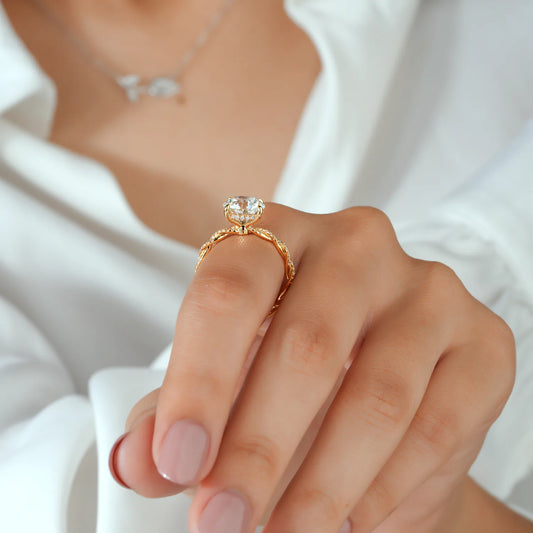 Round Lab Grown Diamond Ring, Twisted Rope Pave Diamond Band
