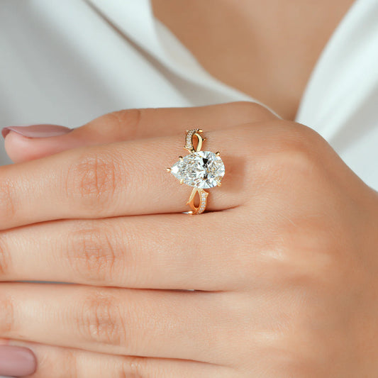 Pear Shaped Lab Grown Diamond Engagement Ring with Vine Inspired Pave Split Shank