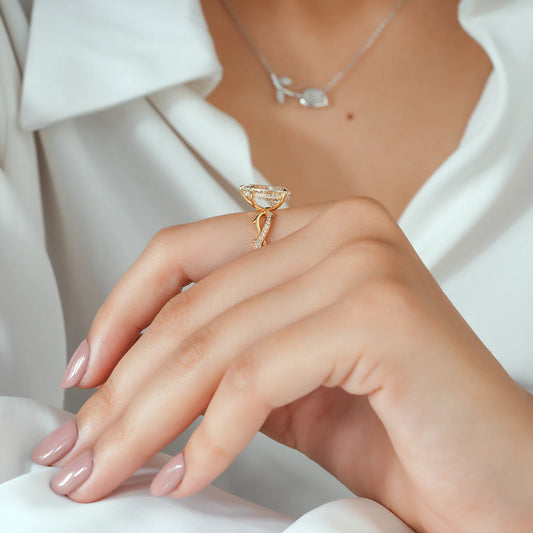 Pear Shaped Lab Grown Diamond Engagement Ring with Vine Inspired Pave Split Shank
