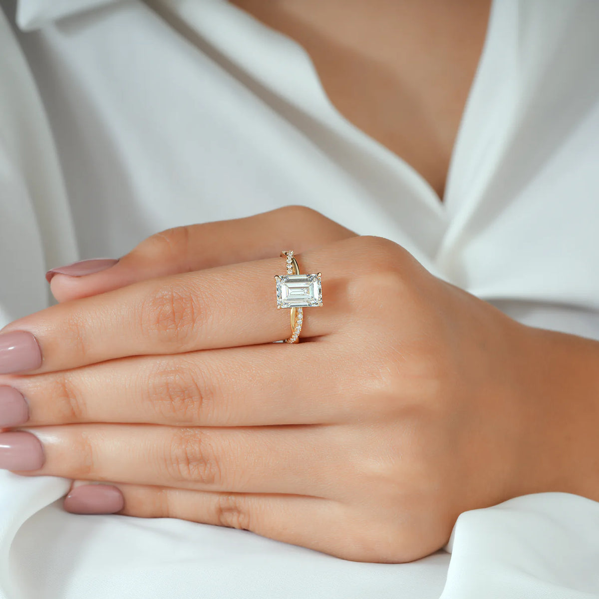 Emerald Cut Twisted Pavé Diamond Ring