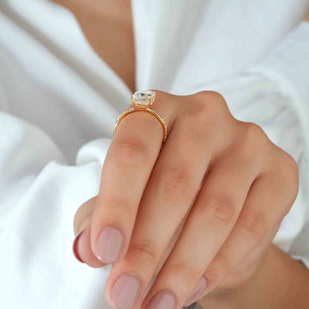 Emerald Cut Twisted Pavé Diamond Ring