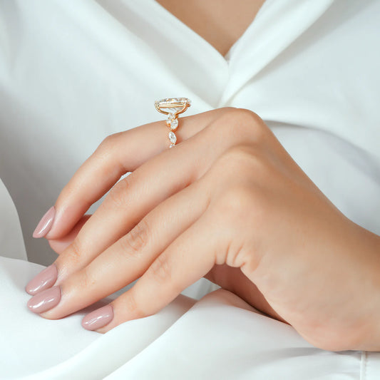 Pear Cut Lab Grown Diamond Cluster Engagement Ring in Yellow Gold