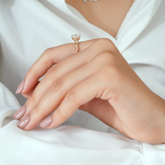 Round Lab Grown Diamond Four Prong Twisted Rope Band Engagement Ring with Diamond Accents in Gold or Platinum