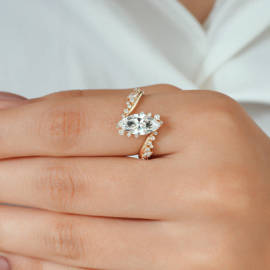 Marquise Lab Grown Diamond Ring, Scattered Diamond Wrap Bypass Ring