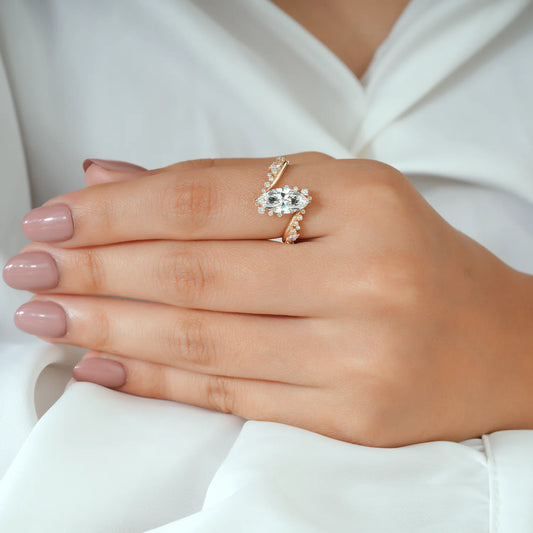 Marquise Lab Grown Diamond Ring, Scattered Diamond Wrap Bypass Ring