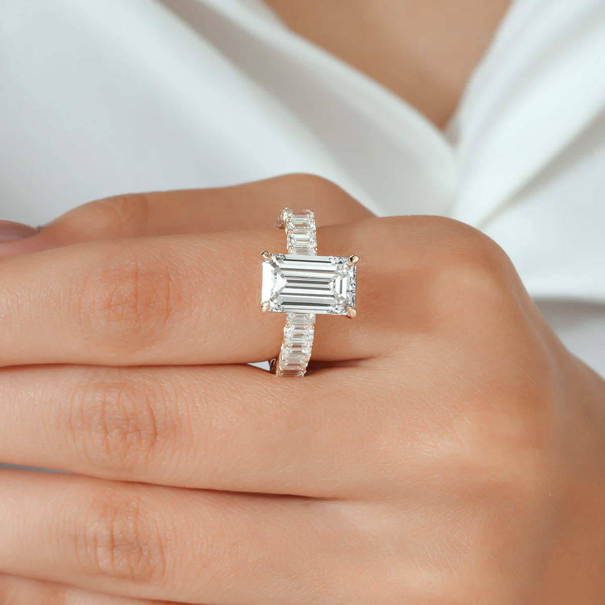 Emerald Cut Diamond Bridal Set with Hidden Halo