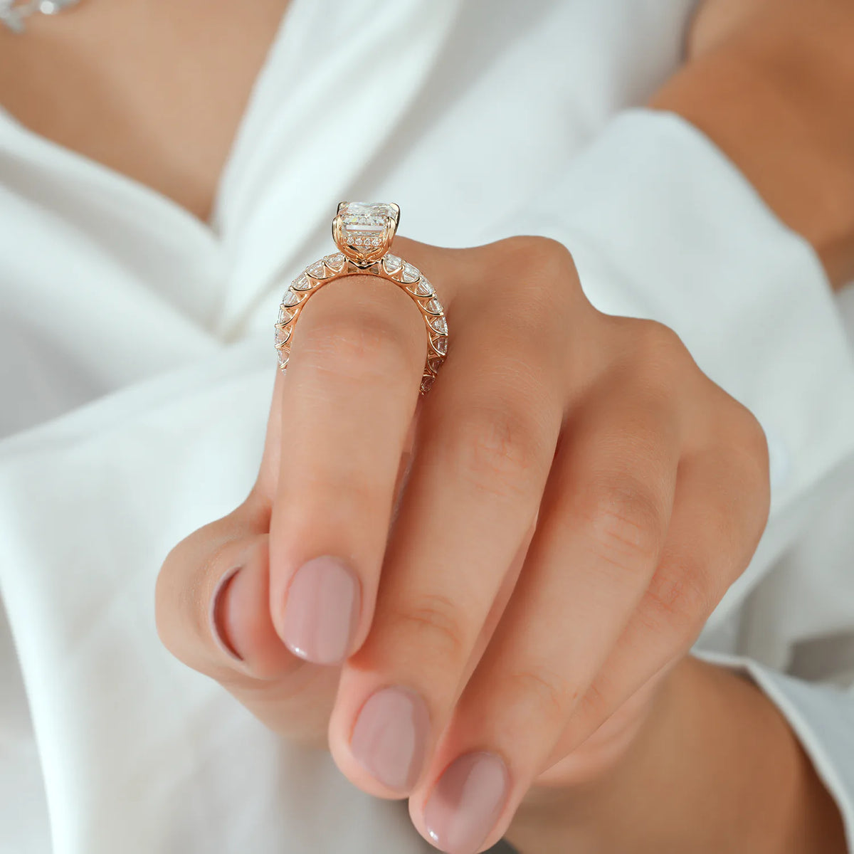 Emerald Cut Diamond Bridal Set with Hidden Halo