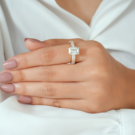 Emerald Cut Solitaire Bridal Set with Baguette Eternity Band