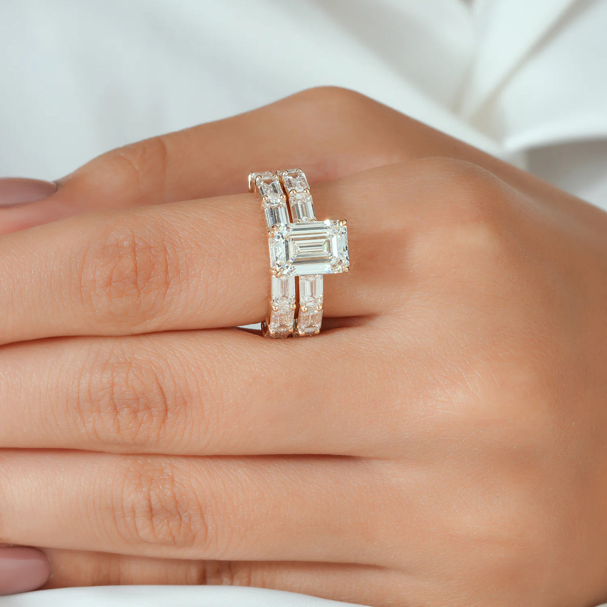 Emerald Cut Solitaire Bridal Set with Baguette Eternity Band