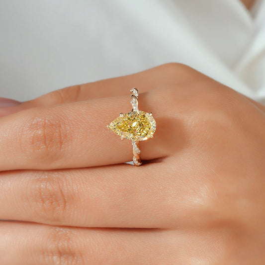 Pear Cut Lab Grown Diamond Twisted Vine Engagement Ring with Pave Accents