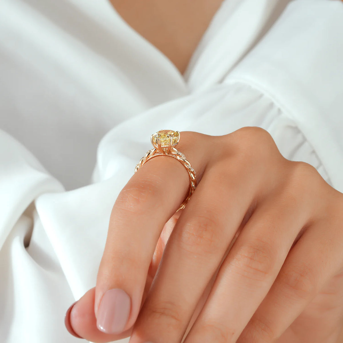 Pear Cut Lab Grown Diamond Twisted Vine Engagement Ring with Pave Accents