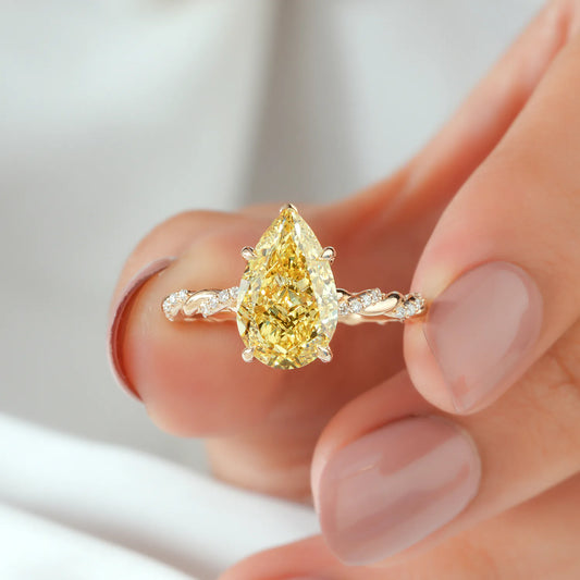 Pear Cut Lab Grown Diamond Twisted Vine Engagement Ring with Pave Accents