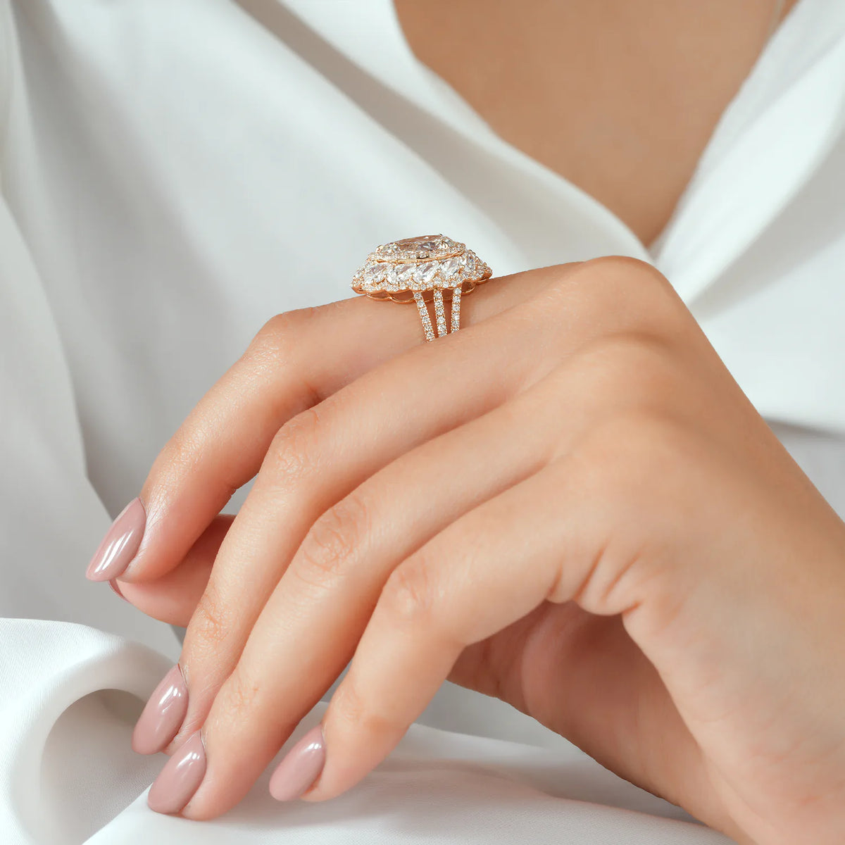 Pear Lab Grown Diamond Double Halo Cocktail Ring, Pave Ring
