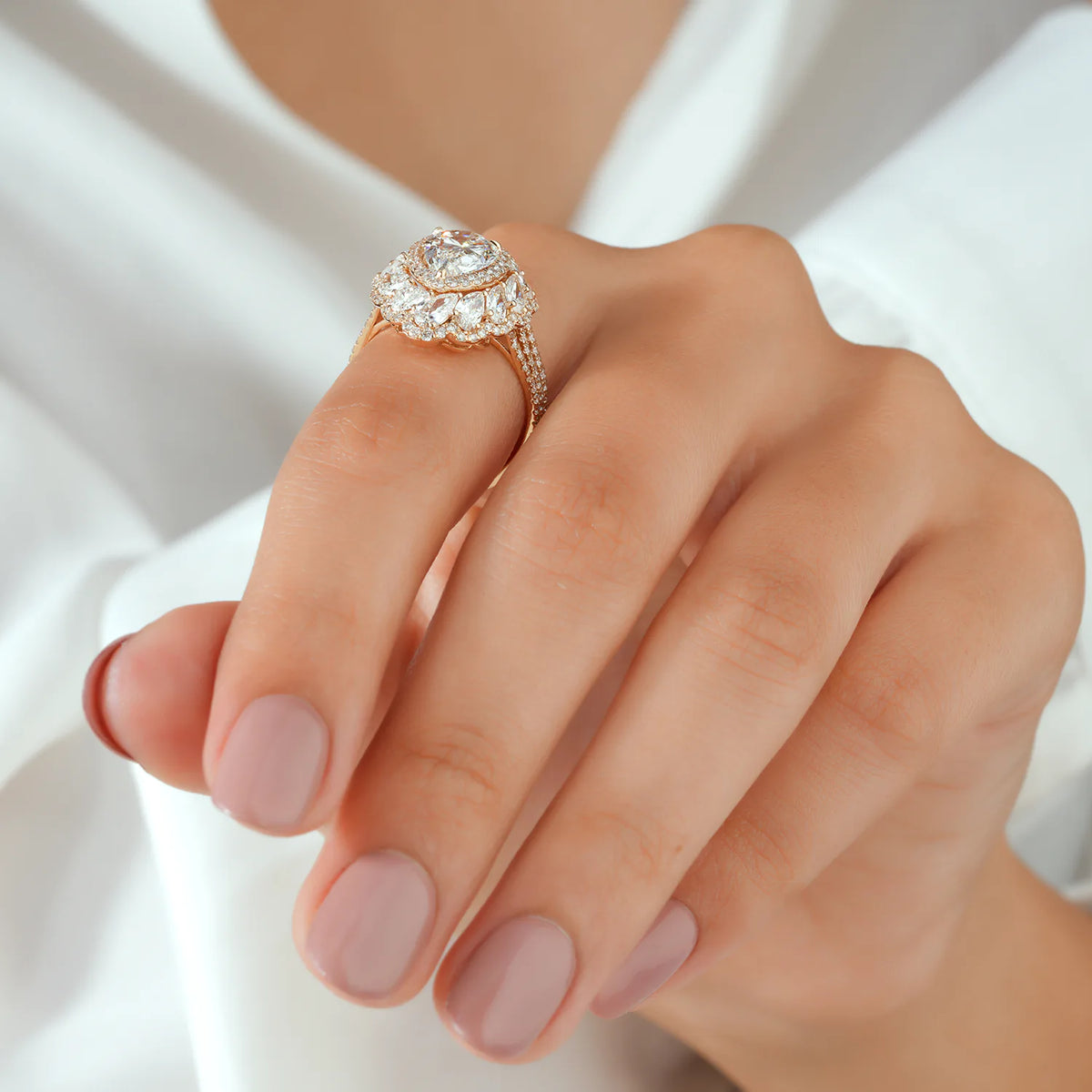 Pear Lab Grown Diamond Double Halo Cocktail Ring, Pave Ring