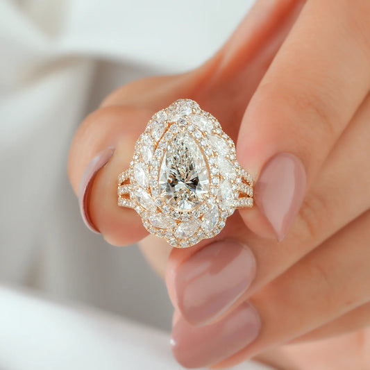 Pear Lab Grown Diamond Double Halo Cocktail Ring, Pave Ring