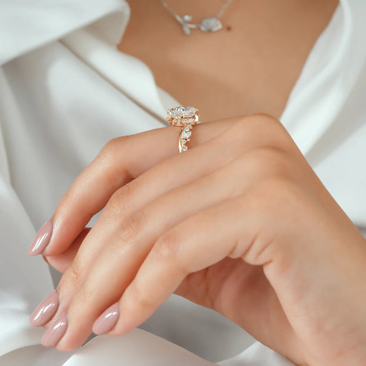 Cushion Lab Grown Diamond Ring, Scattered Diamond Wrap Bypass Ring