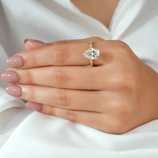 Pear and Marquise Cut Lab Grown Diamond Alternating Ring Engagement Ring in Yellow Gold