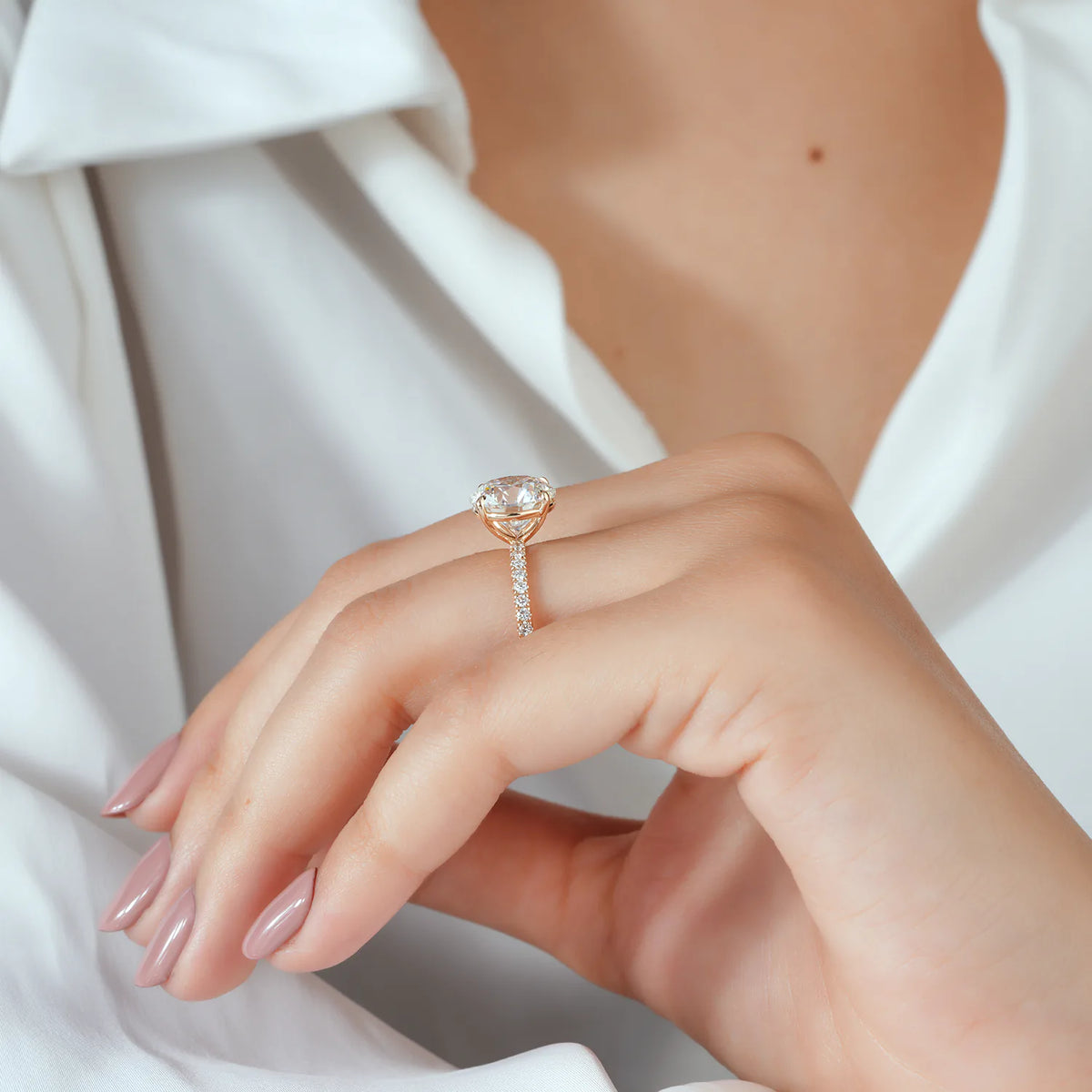 Oval Lab Grown Diamond Bridal Set, Pave Engagement, Wedding Band