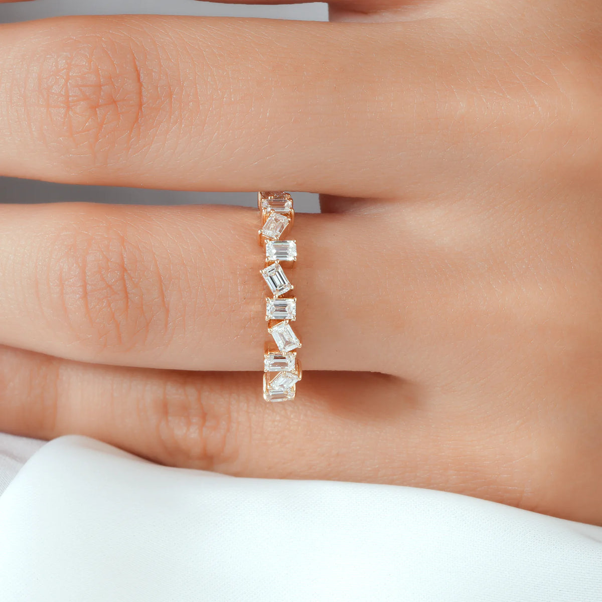 Scattered Emerald Cut Diamond Half-Eternity Band