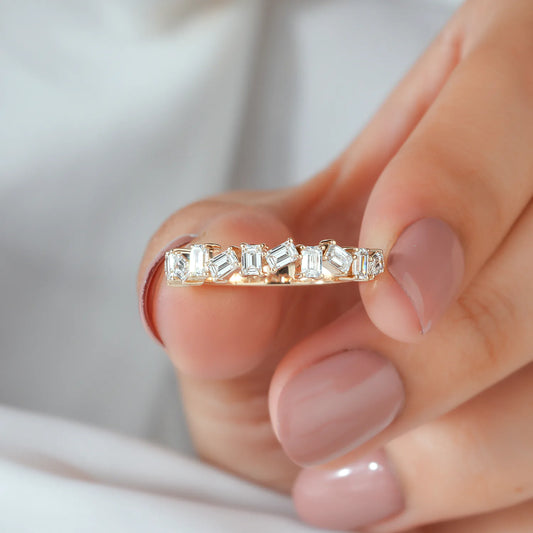 Scattered Emerald Cut Lab Grown Diamond Half-Eternity Band