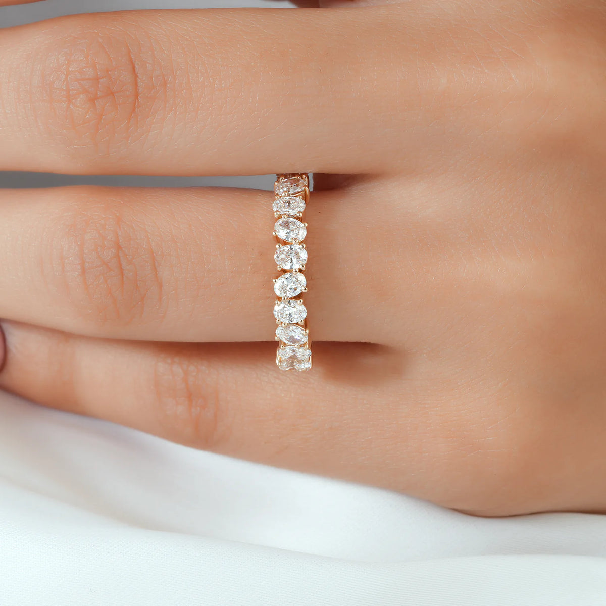 Oval Cut Lab Grown Diamond Shared Prong Half-Eternity Band
