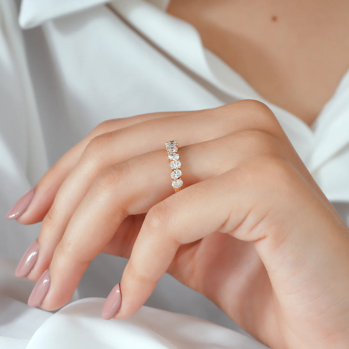 Oval Cut Lab Grown Diamond Shared Prong Half-Eternity Band