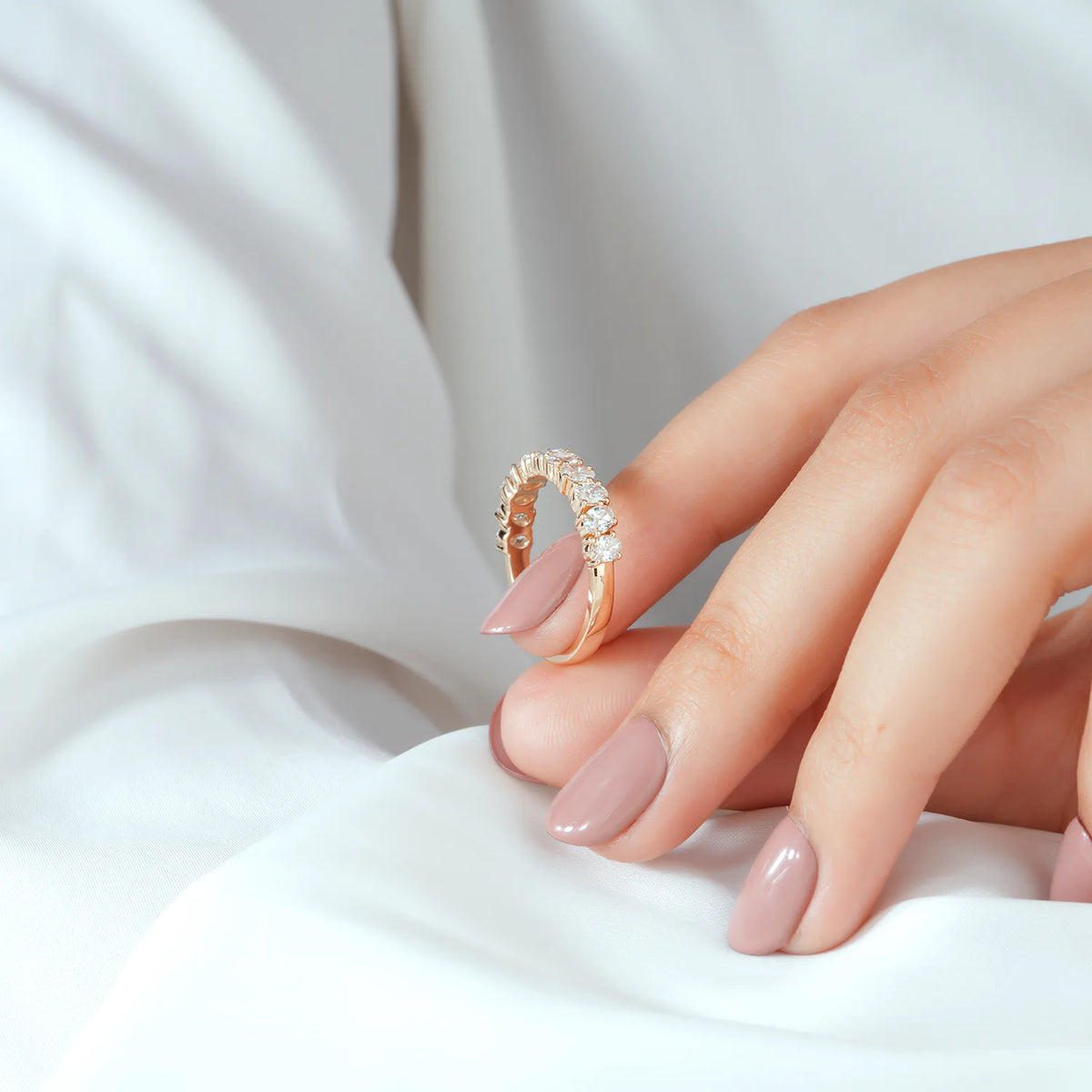 Oval Cut Lab Grown Diamond Shared Prong Half-Eternity Band