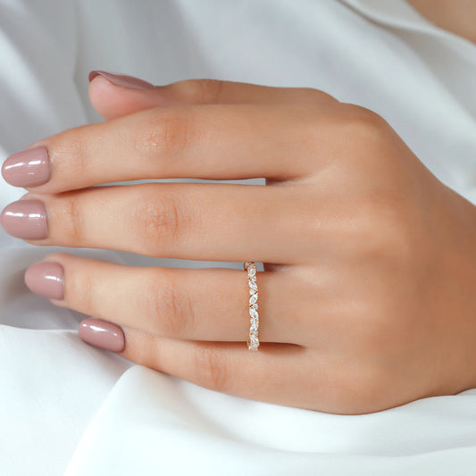 Vine-Inspired Marquise and Round Lab Grown Diamond Half Eternity Band in Gold or Platinum