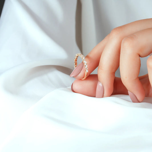 Vine-Inspired Marquise and Round Lab Grown Diamond Half Eternity Band in Gold or Platinum