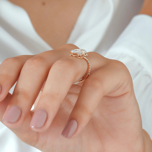 Pear and Marquise Cut Lab Grown Diamond Bypass Engagement Ring in Yellow Gold