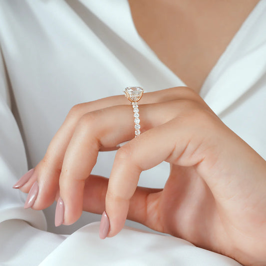 Round Lab Grown Diamond Hidden Halo, Round Diamond Shared Prong Ring