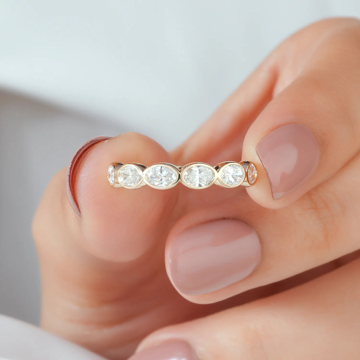 Oval Cut Bezel Set Lab Grown Diamond Band