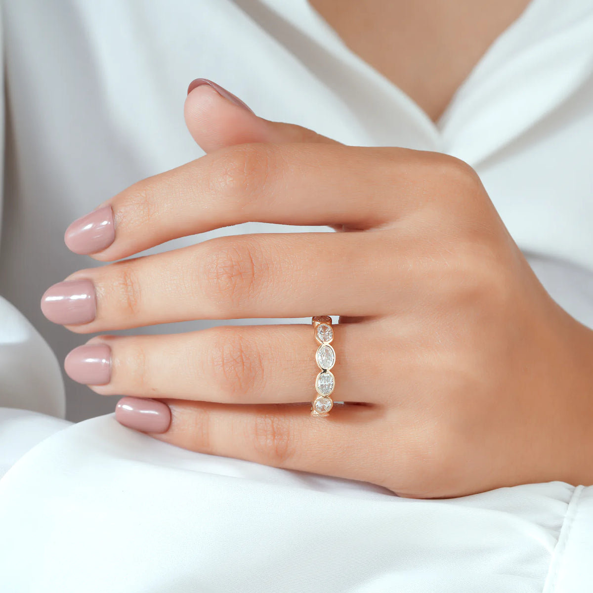Oval Cut Bezel Set Lab Grown Diamond Band