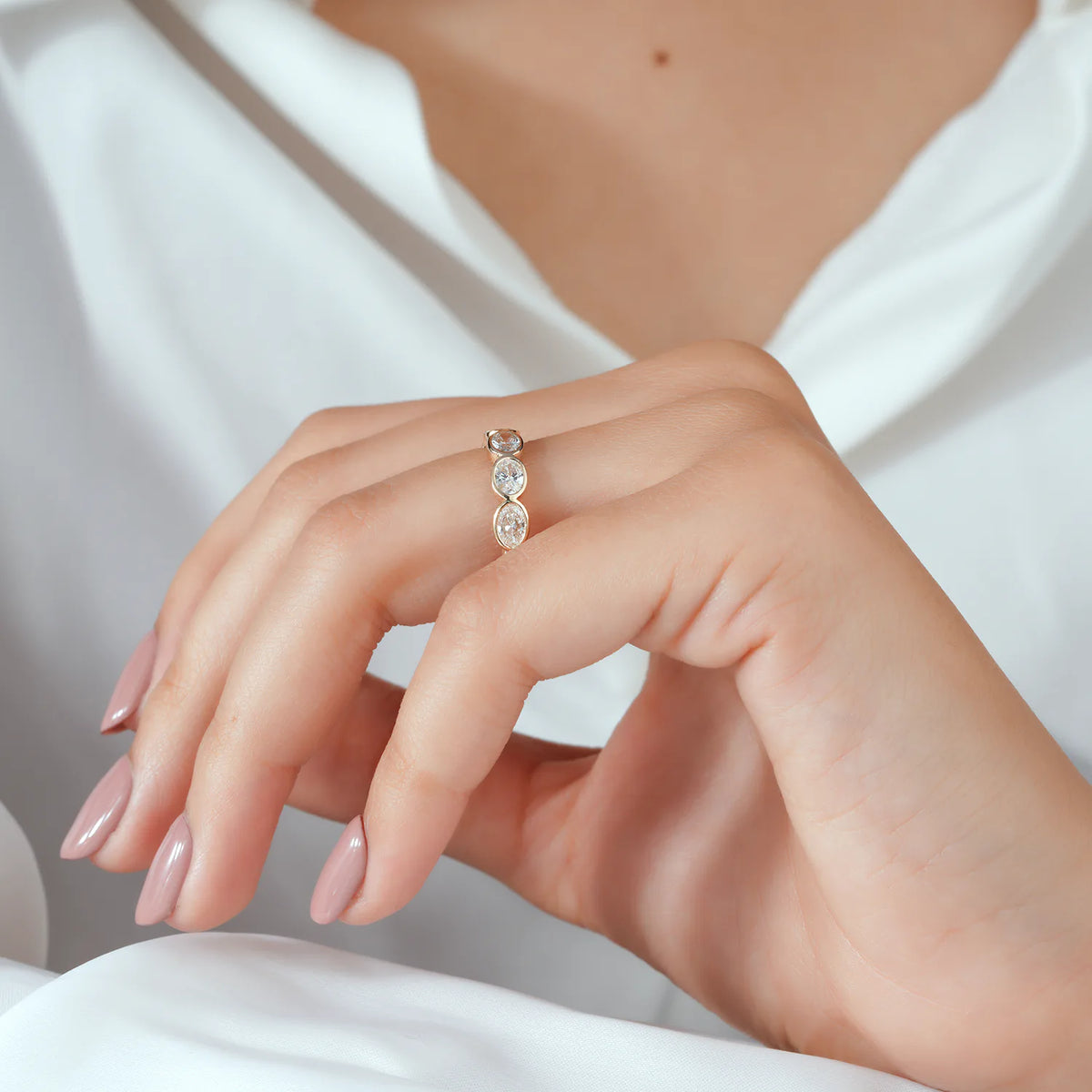 Oval Cut Bezel Set Lab Grown Diamond Band