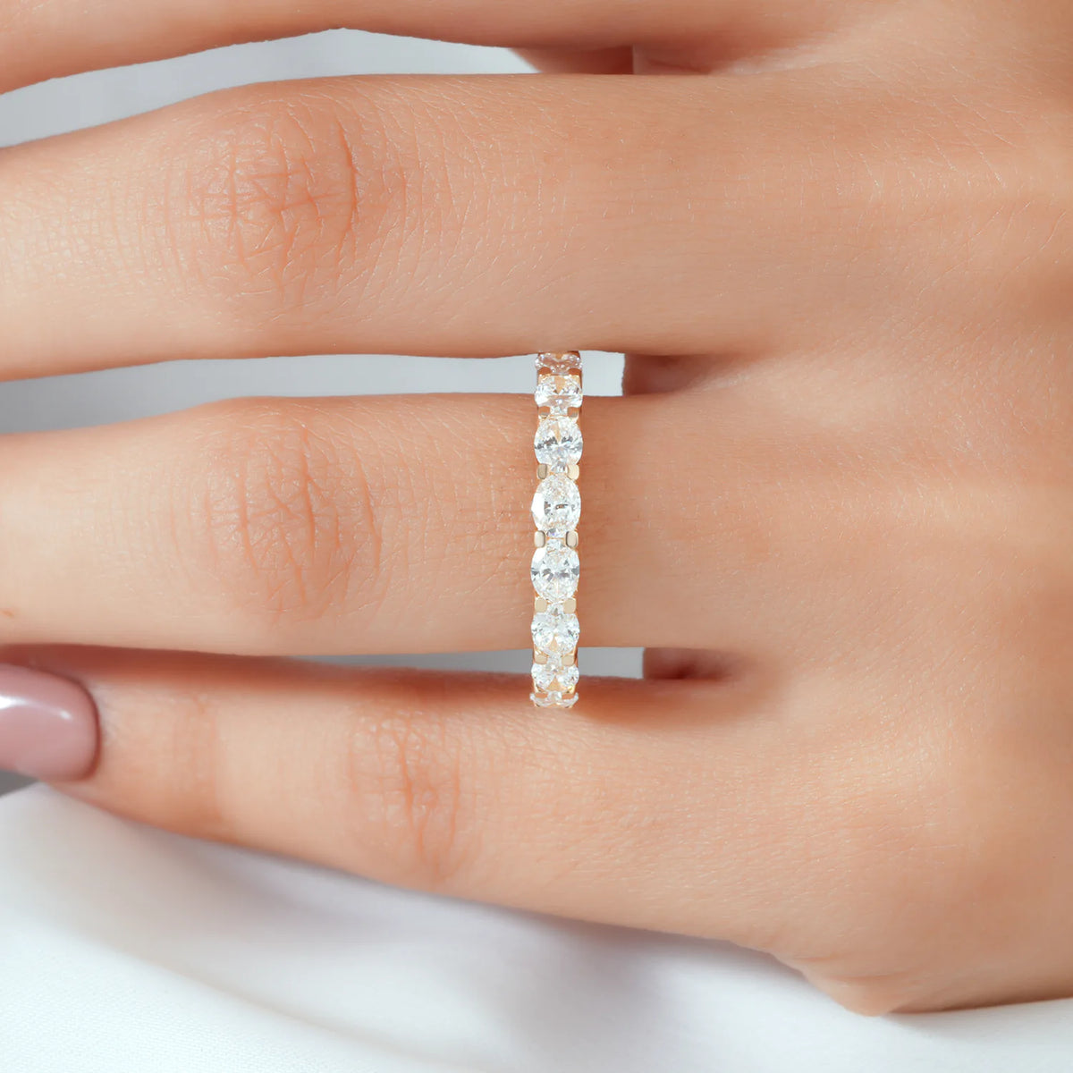 East-West Oval Lab Grown Diamond Half Eternity Wedding Band