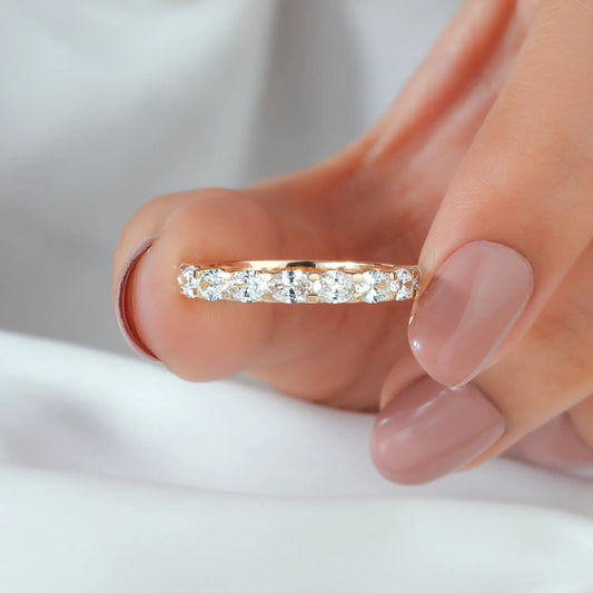 East-West Oval Lab Grown Diamond Half Eternity Wedding Band