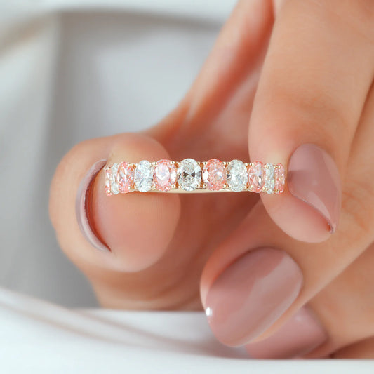 Alternating Oval Colorless & Fancy Pink Lab Grown Diamond Half-Eternity Band