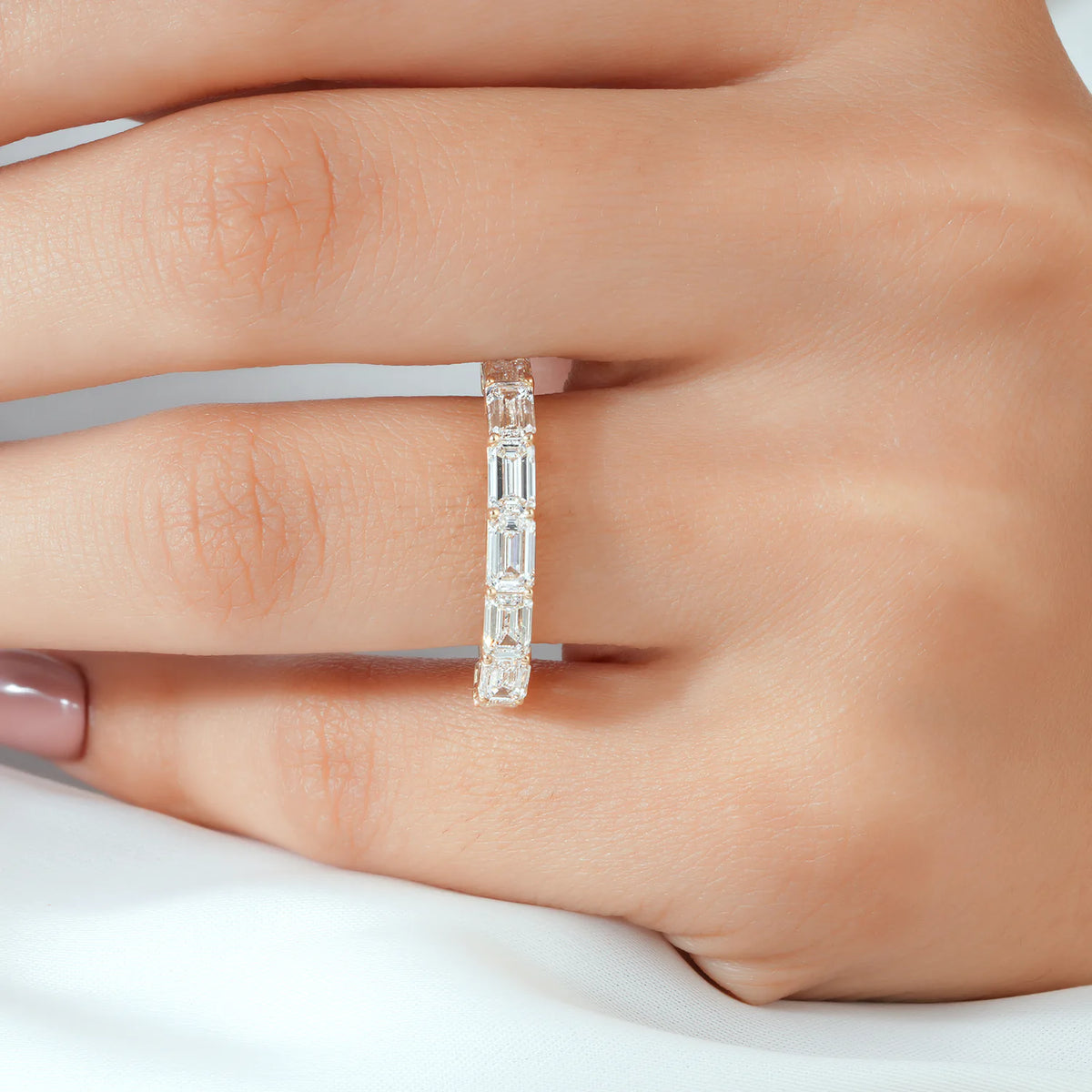 East-West Set Emerald Cut Lab Grown Diamond Half-Eternity Band