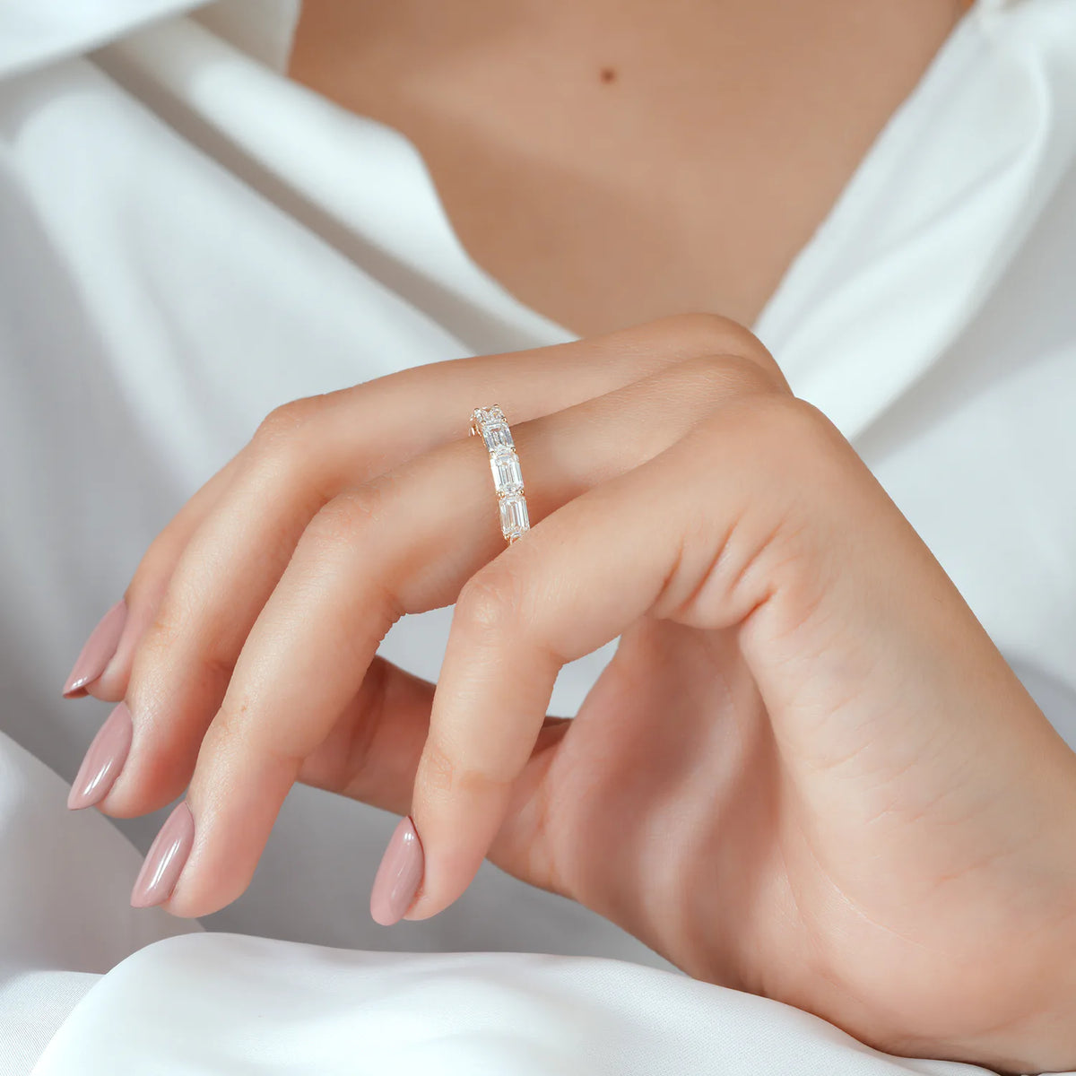 East-West Set Emerald Cut Lab Grown Diamond Half-Eternity Band