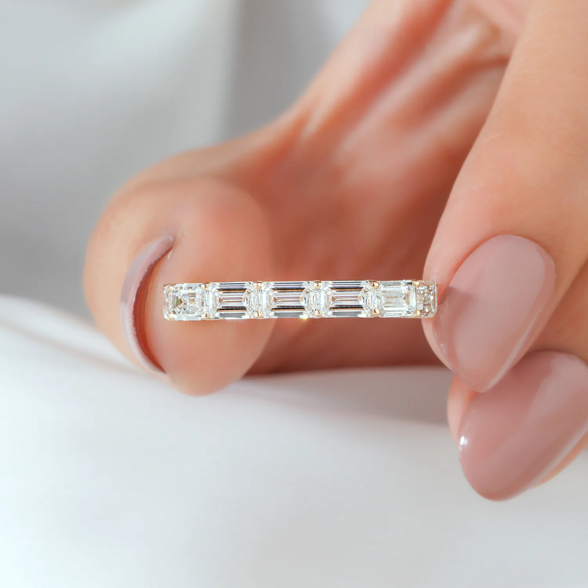 East-West Set Emerald Cut Lab Grown Diamond Half-Eternity Band