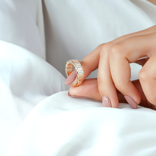Bezel Set Emerald Cut Lab Grown Diamond Half Eternity Band in Gold or Platinum