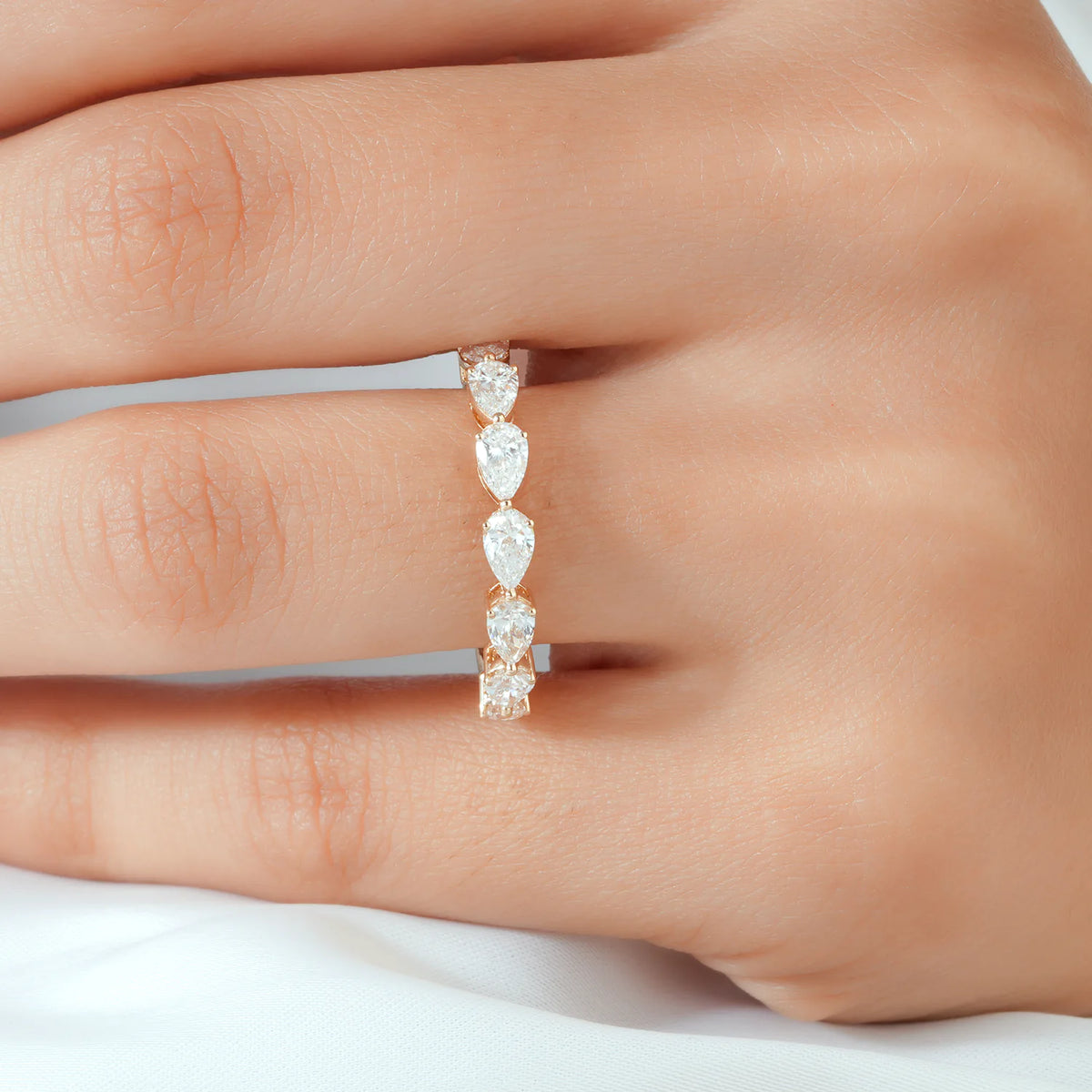 East-West Pear Cut Lab Grown Diamond Alternating Half-Eternity Band
