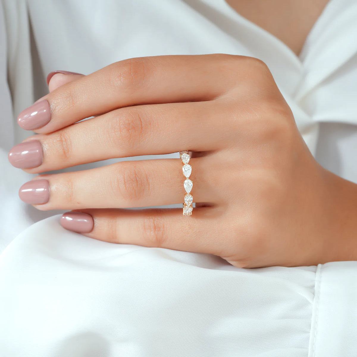 East-West Pear Cut Lab Grown Diamond Alternating Half-Eternity Band
